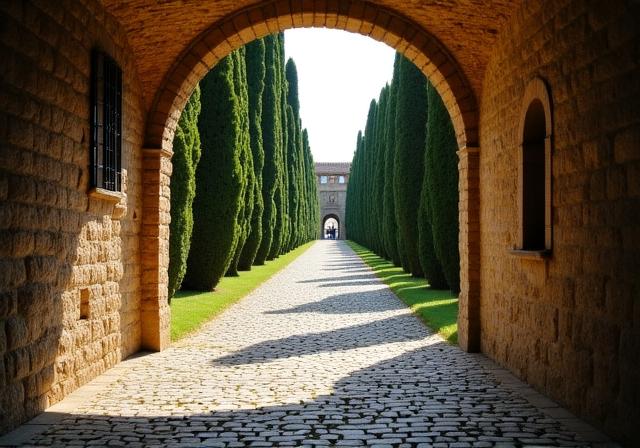 Antico cammino in pietra in un sito storico religioso
